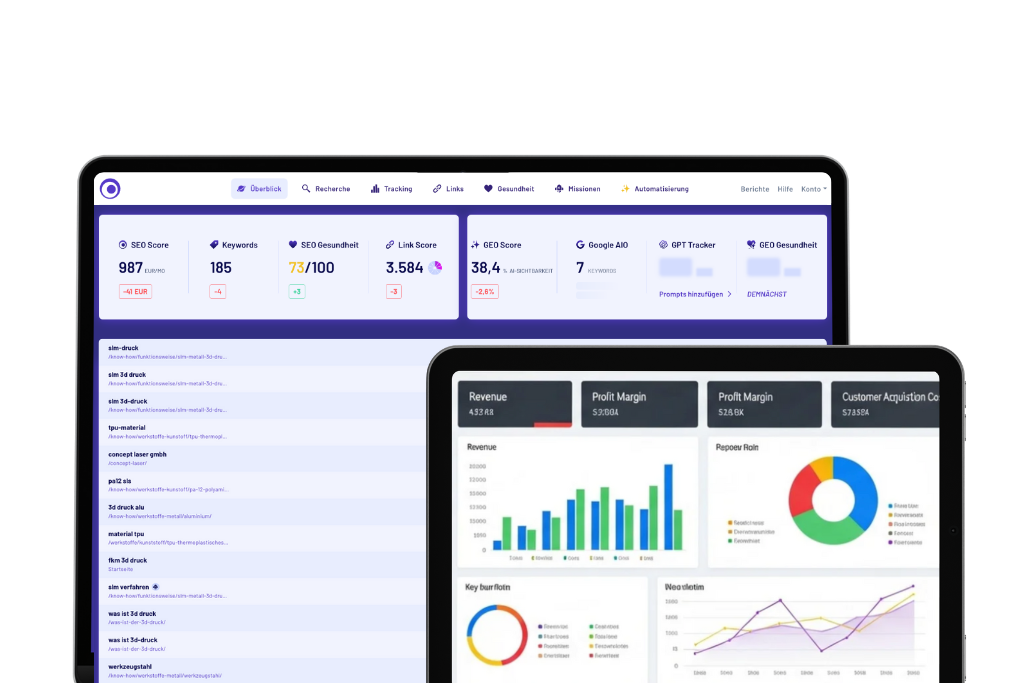 Auswertung SEO / SEA technisches Dashboard